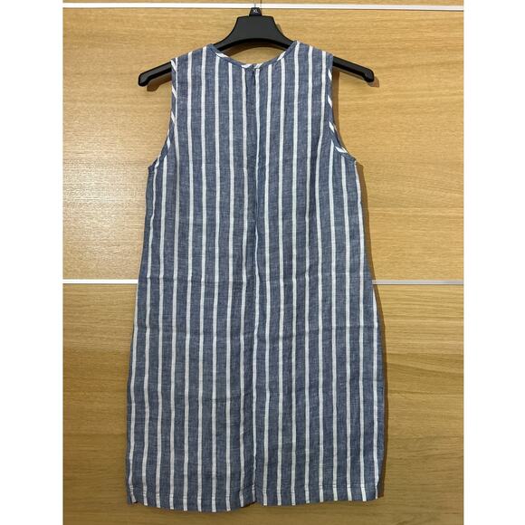 St. Tropez West Sz 10 100% Linen Women's Blue White Stripe Casual Shift Dress - Picture 2 of 6